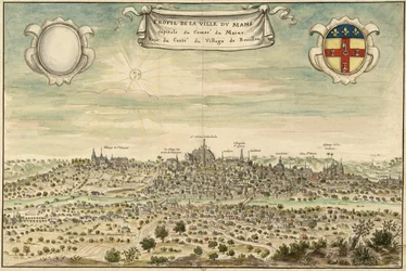 Perfil da cidade de Le Mans, capital do Condado de Maine. Veüe da aldeia de Roüillon